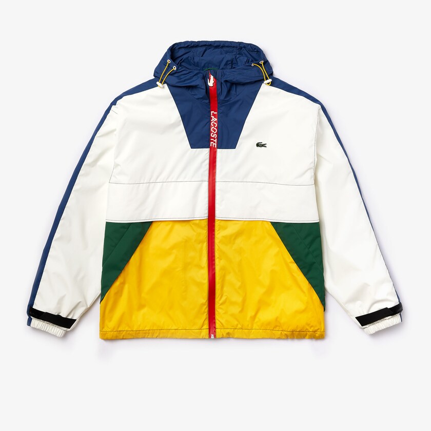 Cortavientos Lacoste LIVE Hooded Zippered Colorblock Hombre Blancos | GM3-32563P1
