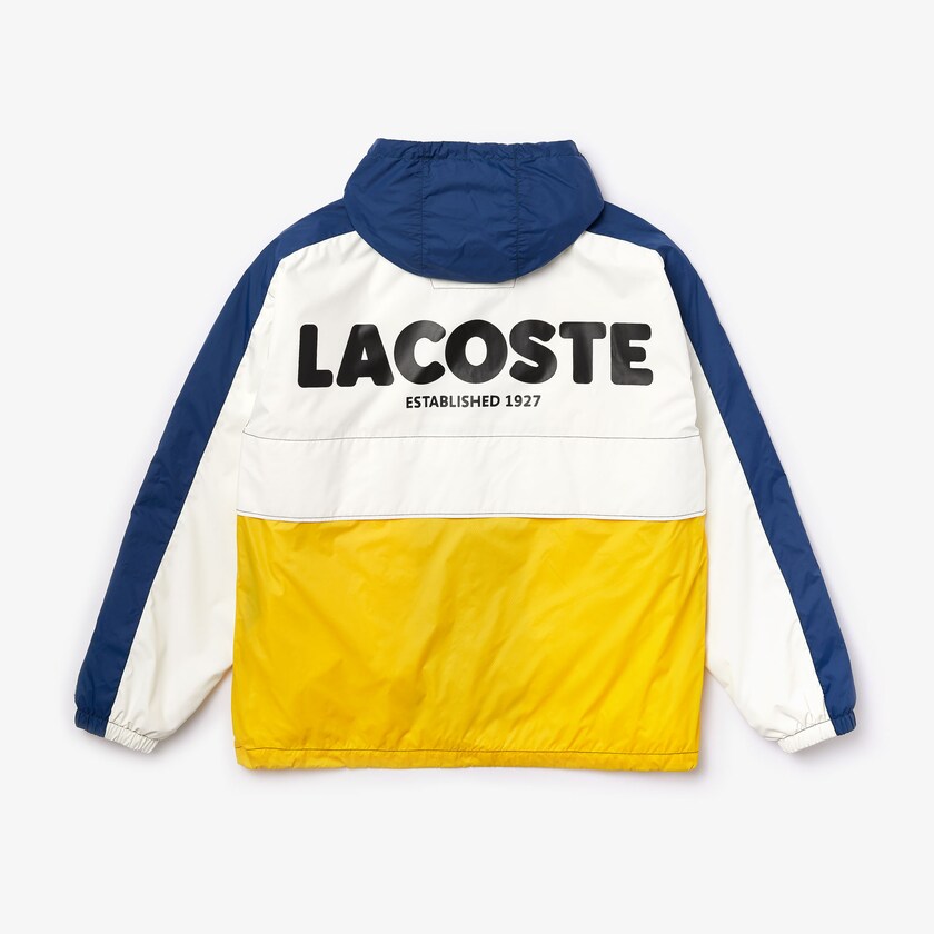 Cortavientos Lacoste LIVE Hooded Zippered Colorblock Hombre Blancos | GM3-32563P1