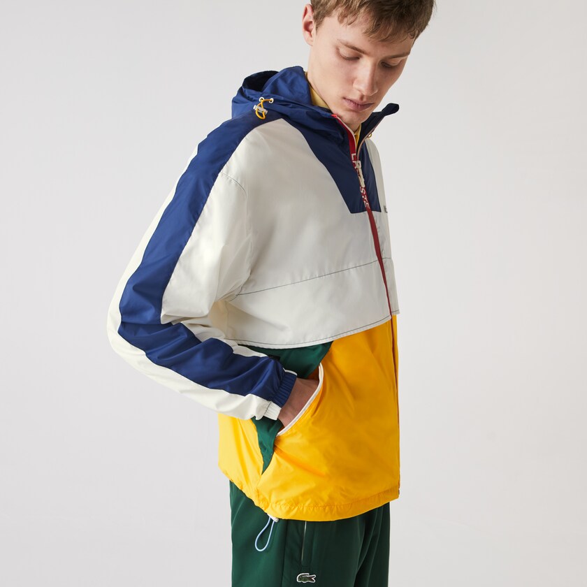 Cortavientos Lacoste LIVE Hooded Zippered Colorblock Hombre Blancos | GM3-32563P1