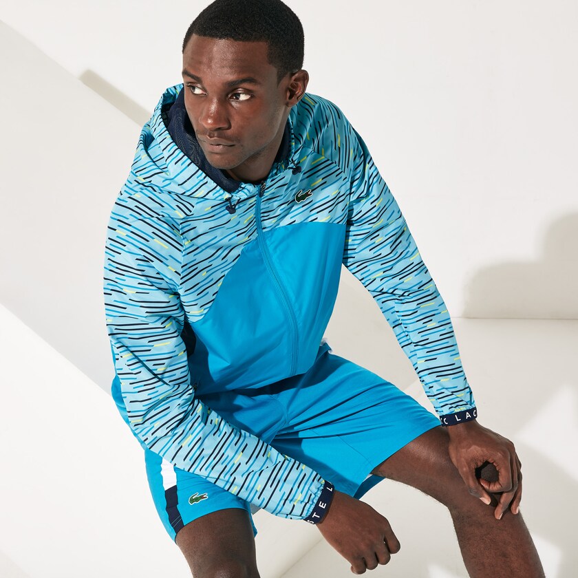 Cortavientos Lacoste SPORT Hooded Tennis Hombre Turquesa Azul Marino Azules Turquesa Amarillos Blancos | OS1-72047E5