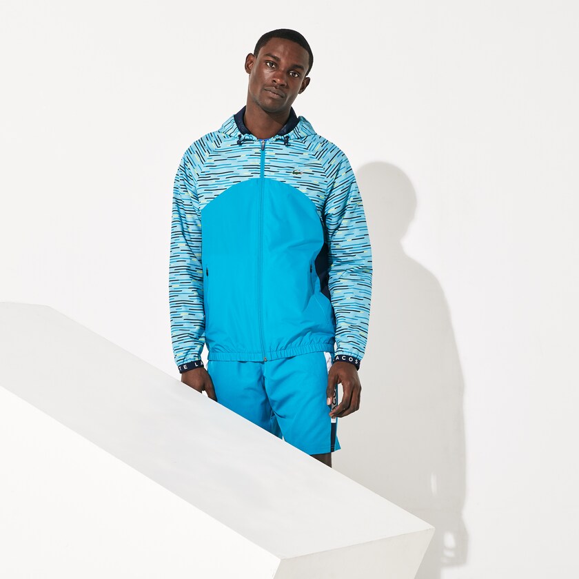 Cortavientos Lacoste SPORT Hooded Tennis Hombre Turquesa Azul Marino Azules Turquesa Amarillos Blancos | OS1-72047E5