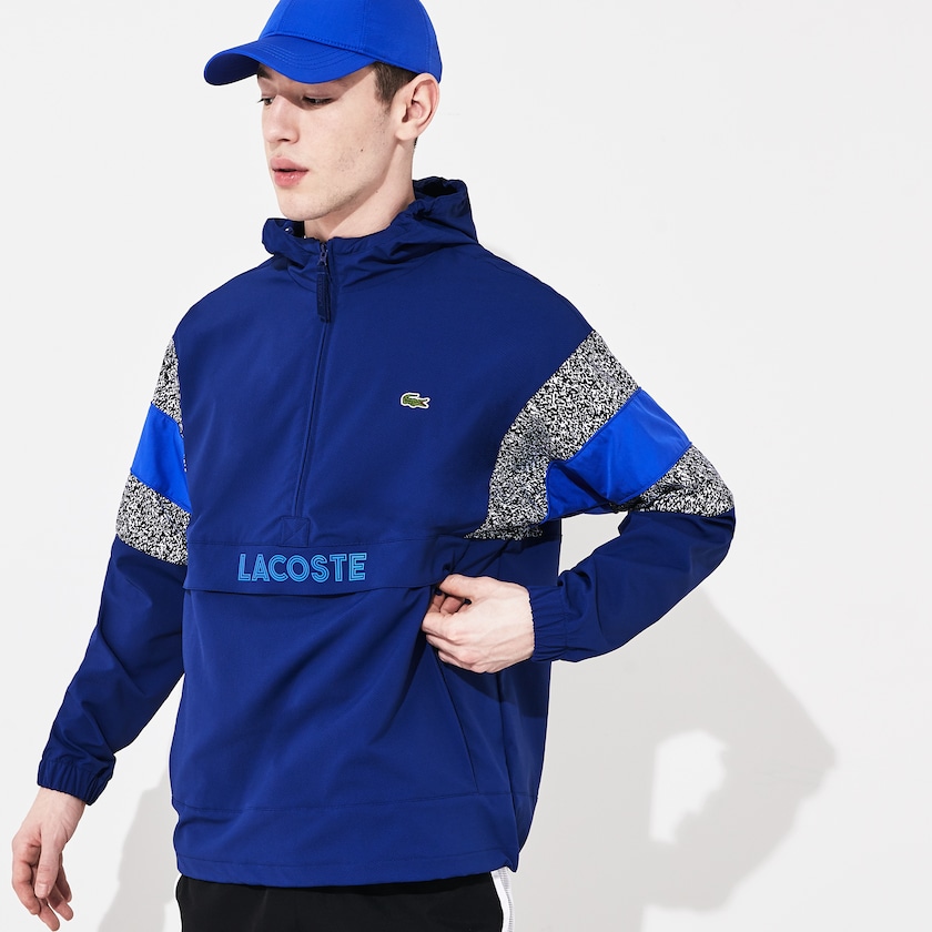 Cortavientos Lacoste SPORT Print-Blocked Performance Hombre Azul Marino Azules Negros Blancos Azules | JD1-07830S7