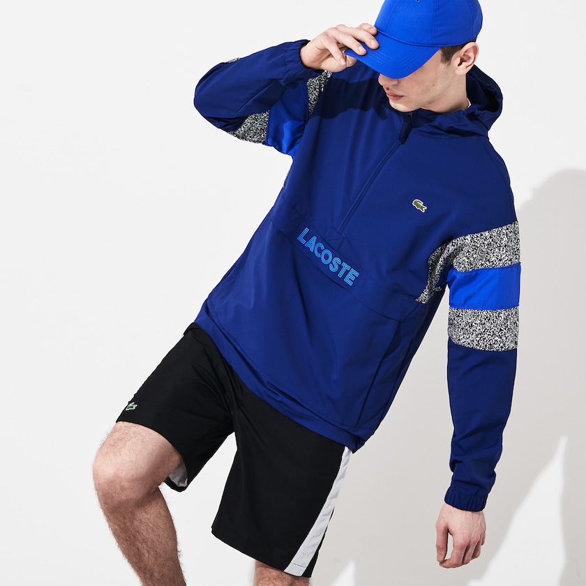 Cortavientos Lacoste SPORT Print-Blocked Performance Hombre Azul Marino Azules Negros Blancos Azules | JD1-07830S7