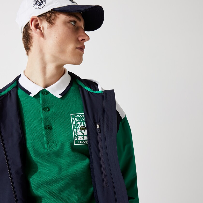 Cortavientos Lacoste SPORT Roland Garros Zip-Up Hombre Azul Marino Azules Verdes Blancos | GC6-51175D6