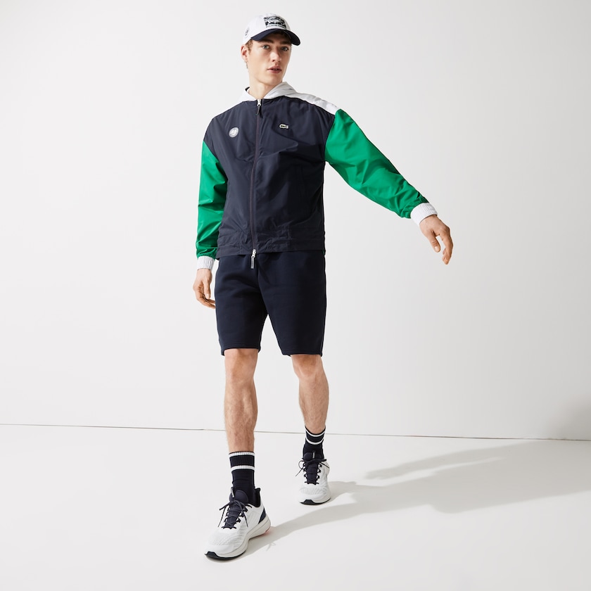 Cortavientos Lacoste SPORT Roland Garros Zip-Up Hombre Azul Marino Azules Verdes Blancos | GC6-51175D6