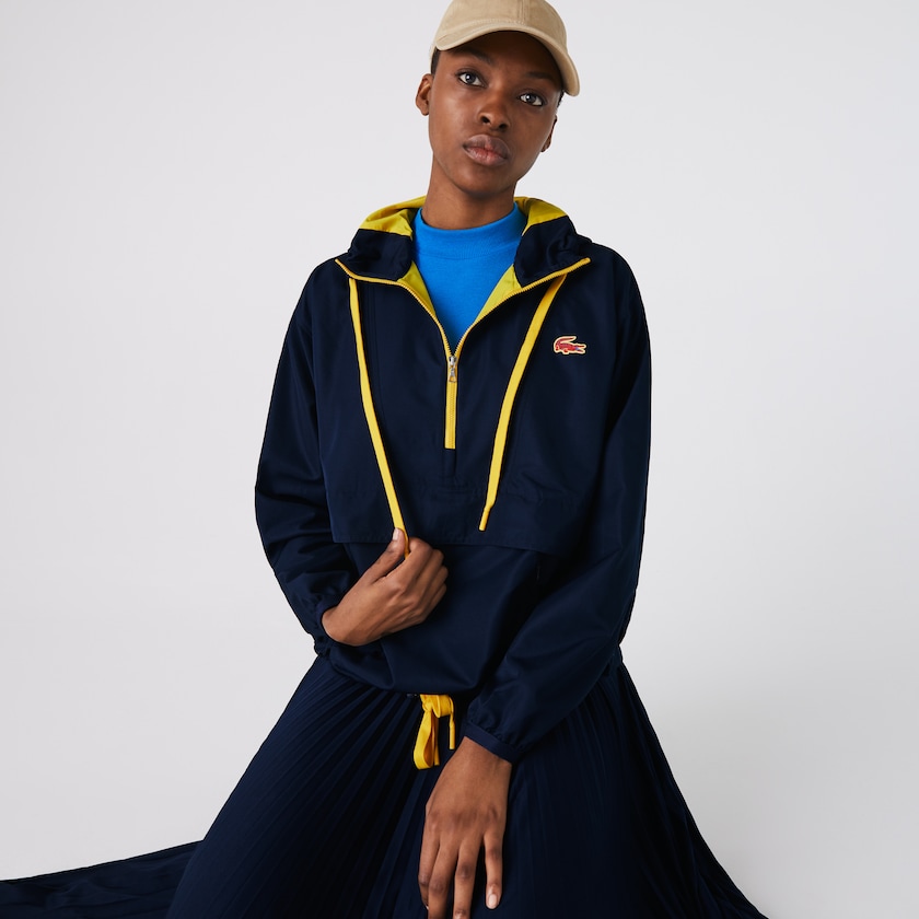 Cortavientos Lacoste SPORT Water-Resistant Pullover Mujer Azul Marino Azules Amarillos | AT7-85998X0