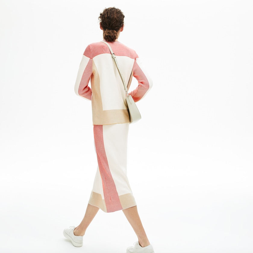 Falda Lacoste Colorblock Pencil Mujer Blancos Marrom Claro Rojos | GF8-04710K6