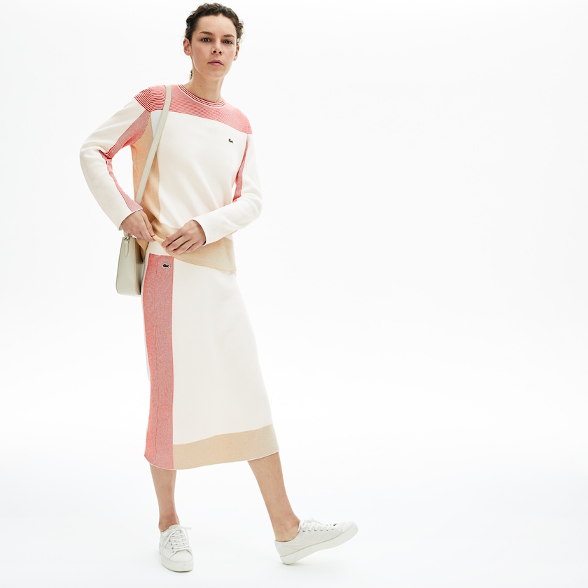 Falda Lacoste Colorblock Pencil Mujer Blancos Marrom Claro Rojos | GF8-04710K6