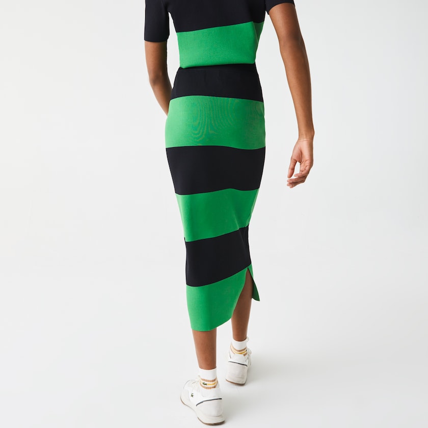 Falda Lacoste LIVE Long Striped Knit Mujer Verdes Azul Marino Azules | ET5-33643U6