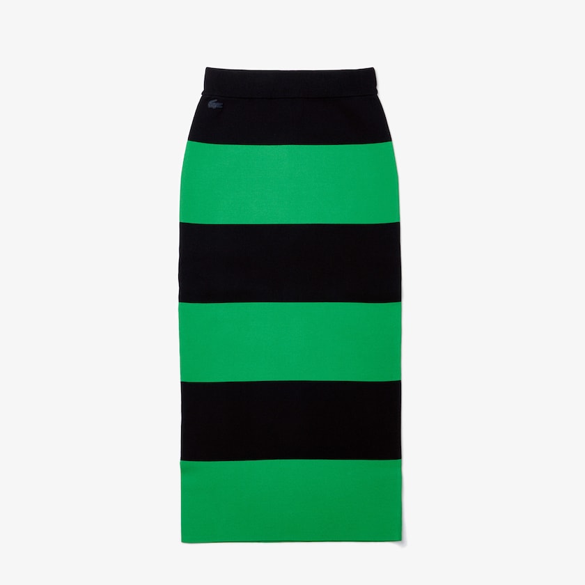 Falda Lacoste LIVE Long Striped Knit Mujer Verdes Azul Marino Azules | ET5-33643U6