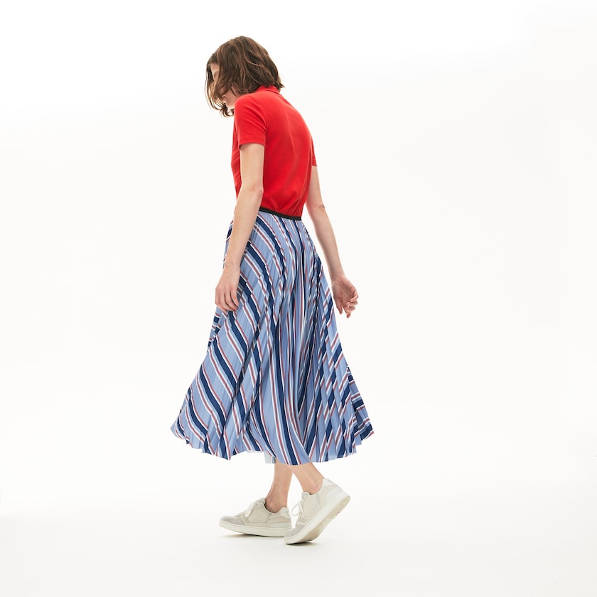 Falda Lacoste MultiColor Striped Pleated Mujer Morados Azul Marino Azules Blancos Rojos | BG8-03180K7