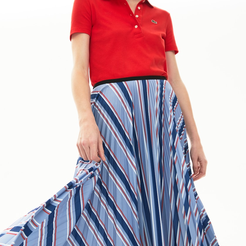 Falda Lacoste MultiColor Striped Pleated Mujer Morados Azul Marino Azules Blancos Rojos | BG8-03180K7