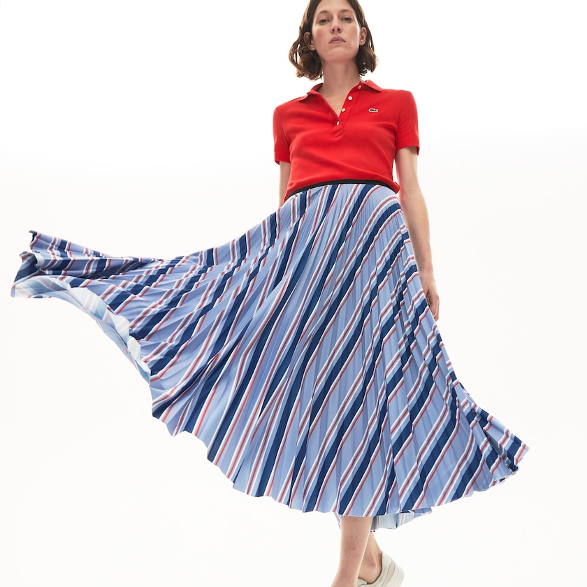 Falda Lacoste MultiColor Striped Pleated Mujer Morados Azul Marino Azules Blancos Rojos | BG8-03180K7