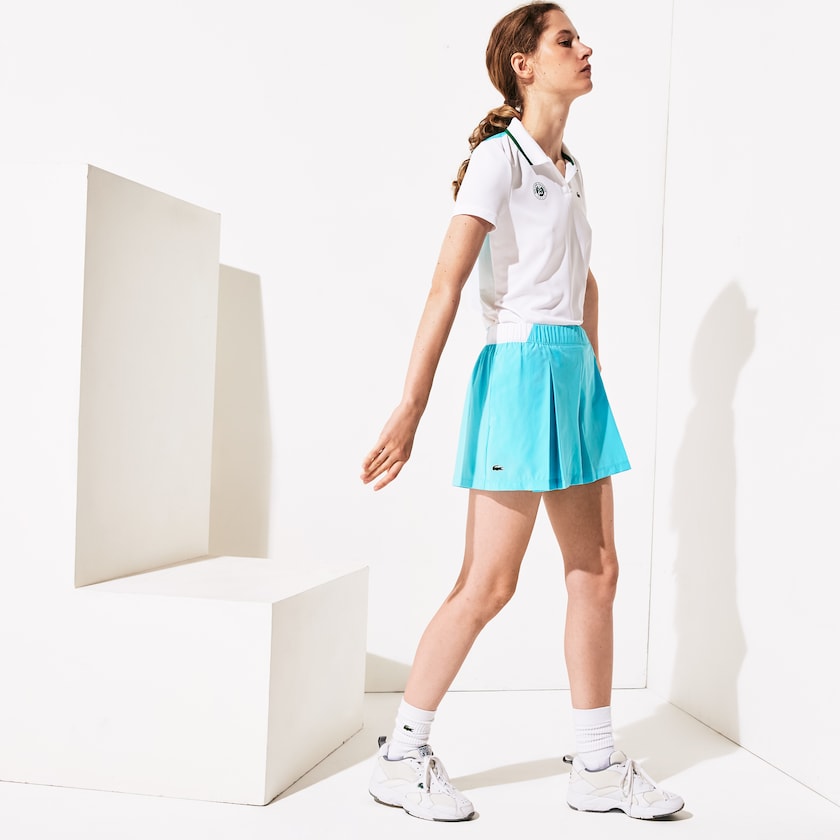Falda Lacoste SPORT Roland Garros Culotte Mujer Turquesa Blancos Verdes | KT4-37313K1