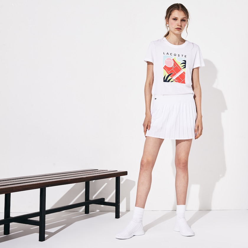 Falda Lacoste SPORT Ultra Dry Pleated Tennis Mujer Blancos | MY6-02080X8