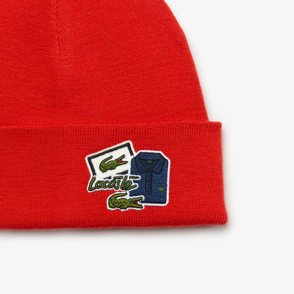 Gorras Lacoste Badge Ribbed Wool Beanie Hombre Rojos | BX7-33373M0