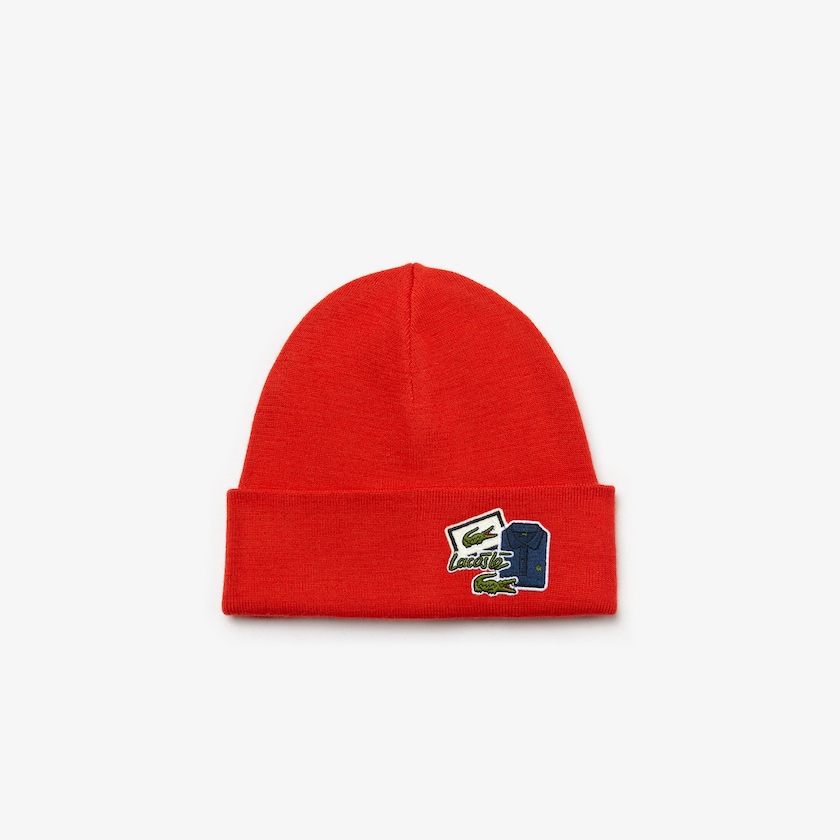 Gorras Lacoste Badge Ribbed Wool Beanie Hombre Rojos | BX7-33373M0