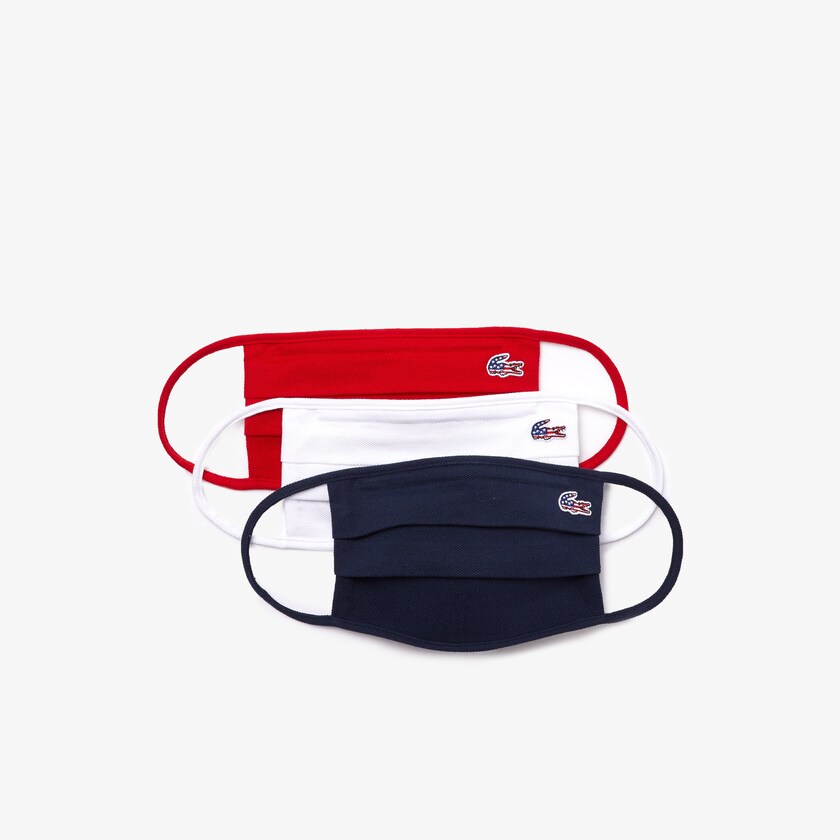 Mascarillas Lacoste L.12.12 3 Pack of Face in Cotton Piqué with American Croc Hombre Azul Marino Azules Blancos Rojos | OT7-48154X7