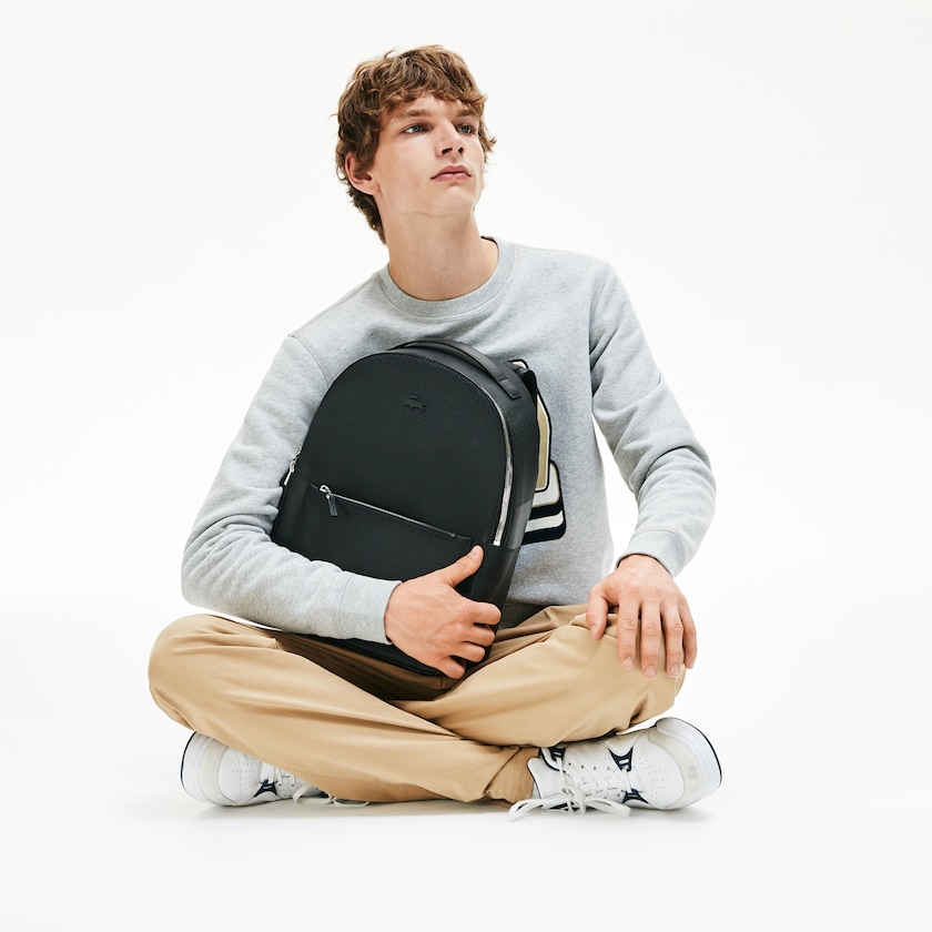 Mochilas Lacoste Hombre Negros Chantaco Soft Cuero Zip XZ0-76397Z1
