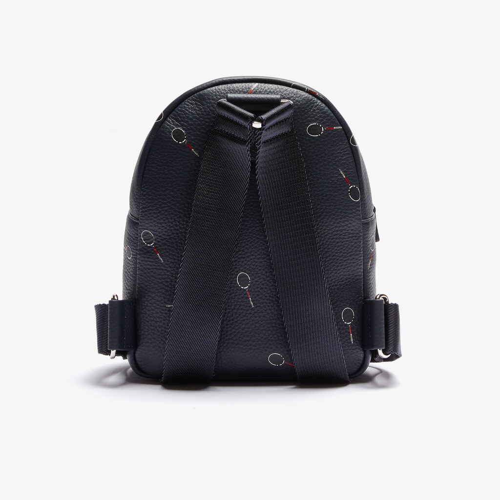 Mochilas Lacoste Croco Crew Raquet-Print Small Grained Leather Mujer Negros | TX0-55665Z5