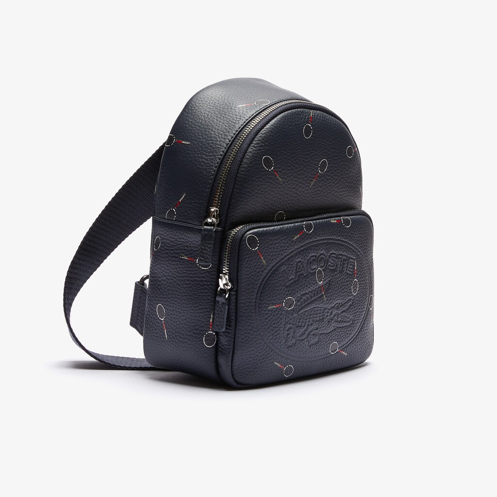 Mochilas Lacoste Croco Crew Raquet-Print Small Grained Leather Mujer Negros | TX0-55665Z5