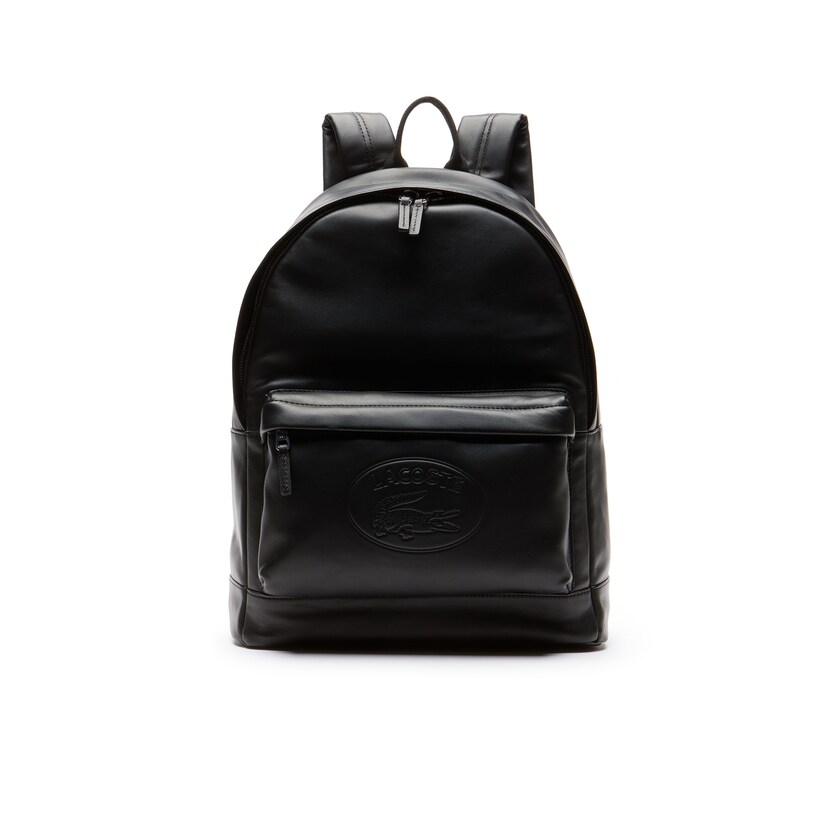 Mochilas Lacoste Hombre Negros L.12.12 Casual Embossed Lettering Cuero BG5-53145G0