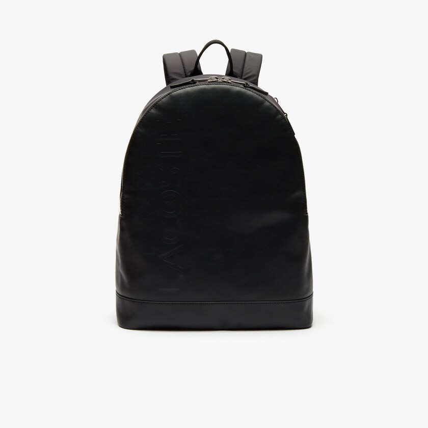 Mochilas Lacoste Hombre Negros L.12.12 Signature Cuero Zip MP0-93929K6