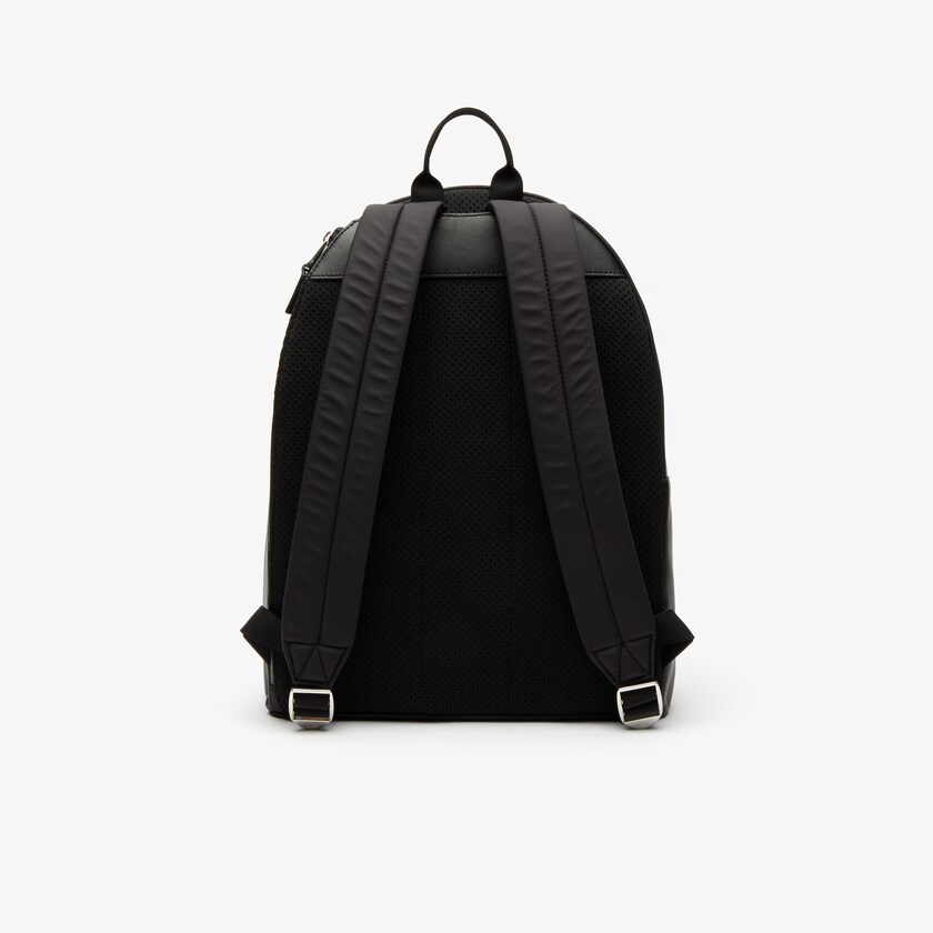 Mochilas Lacoste Hombre Negros L.12.12 Signature Cuero Zip MP0-93929K6