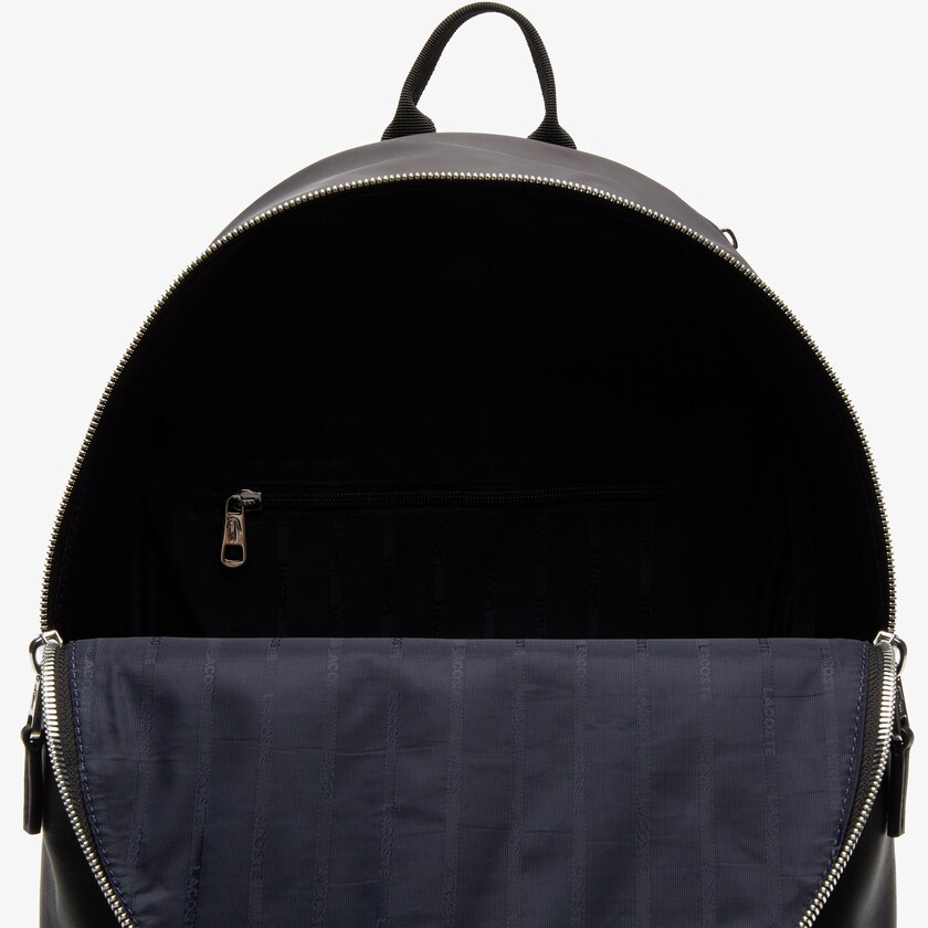 Mochilas Lacoste Hombre Negros L.12.12 Signature Cuero Zip MP0-93929K6