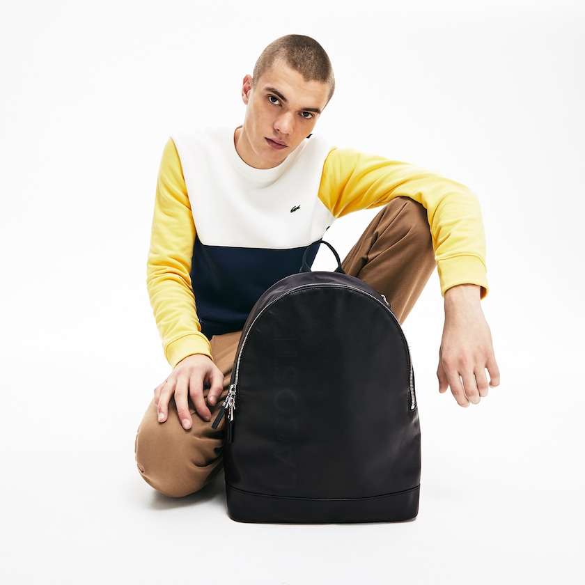 Mochilas Lacoste Hombre Negros L.12.12 Signature Cuero Zip MP0-93929K6