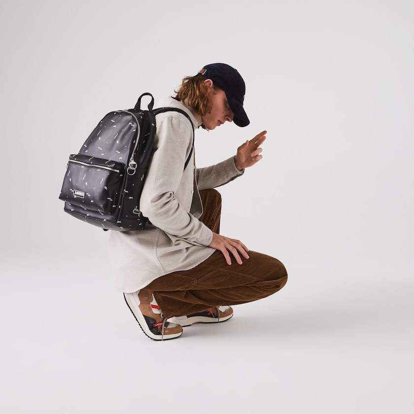 Mochilas Lacoste Hombre Negros LCST Printed Coated Canvas BQ6-31703M8