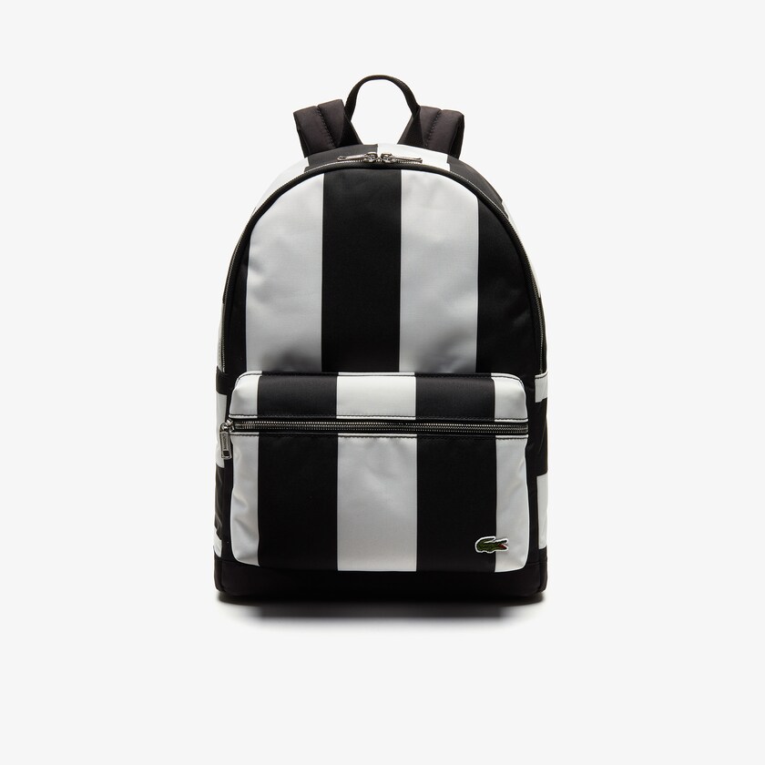 Mochilas Lacoste Hombre Negros Blancos LIVE Detachable Pouch Striped GM0-96359O0