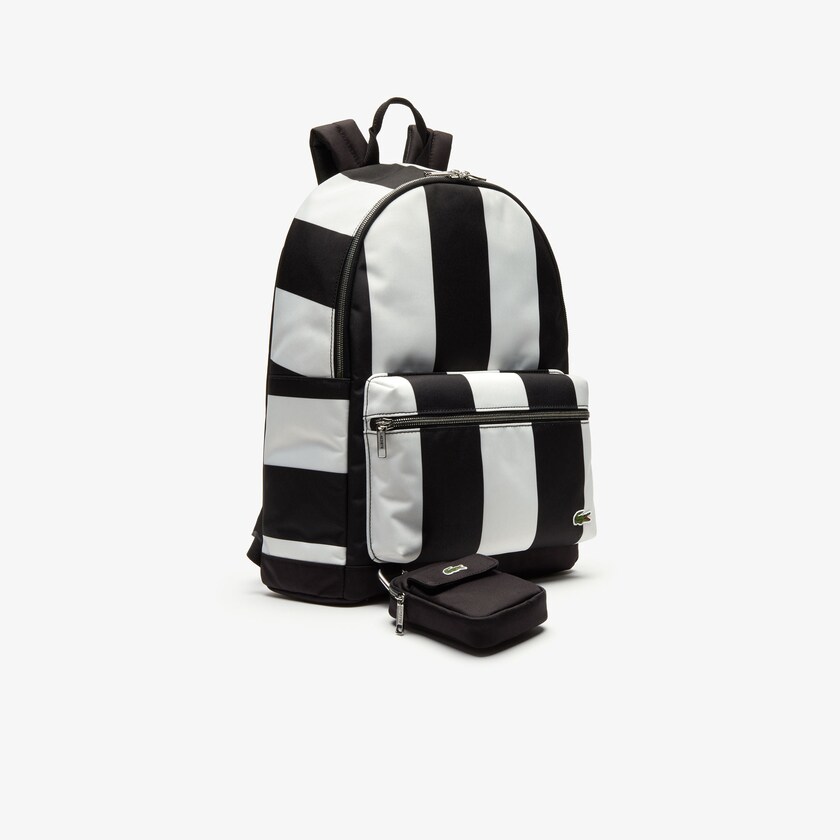 Mochilas Lacoste Hombre Negros Blancos LIVE Detachable Pouch Striped GM0-96359O0