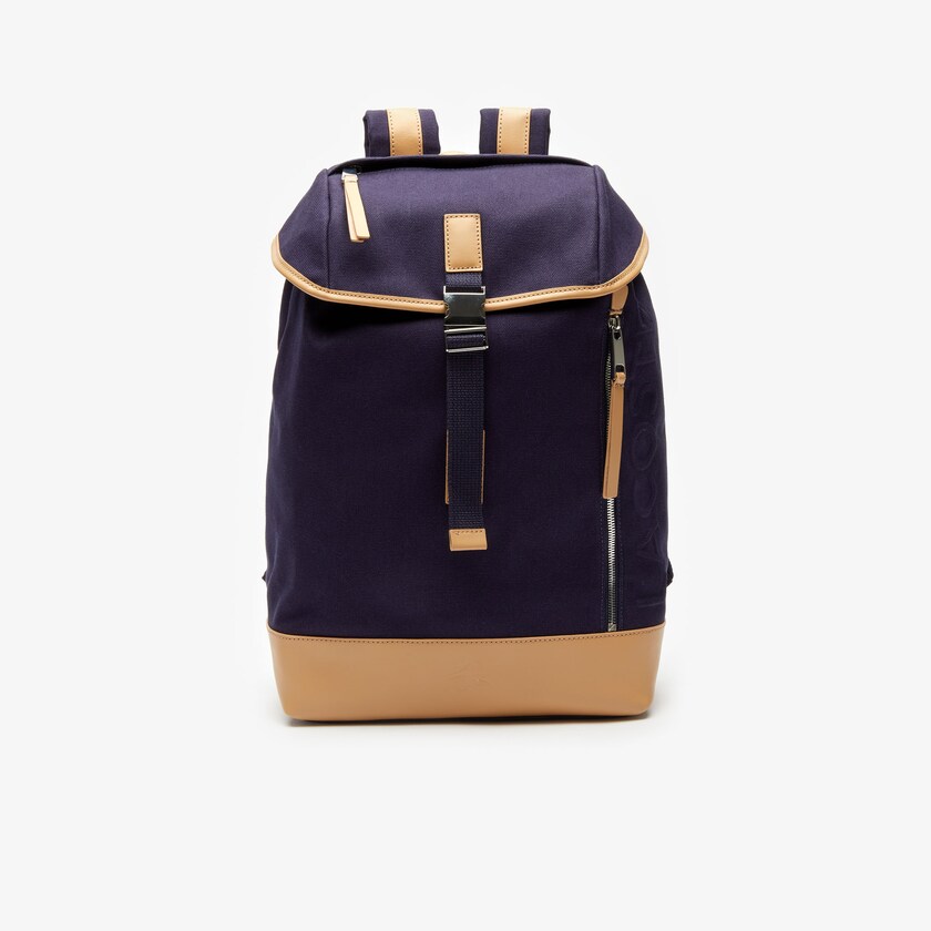 Mochilas Lacoste Hombre Azul Marino Marrom Cuero Finishes Cotton Flap ZY4-98719Z1