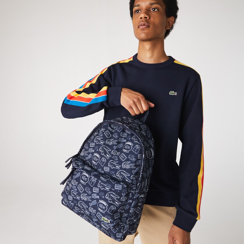 Mochilas Lacoste Hombre Azul Marino Azules Blancos Neocroc Pattern Canvas UQ7-57975I4