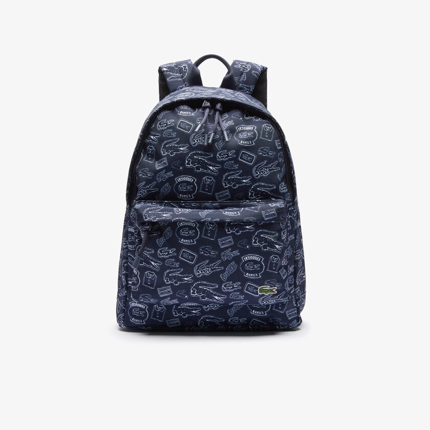 Mochilas Lacoste Hombre Azul Marino Azules Blancos Neocroc Pattern Canvas UQ7-57975I4