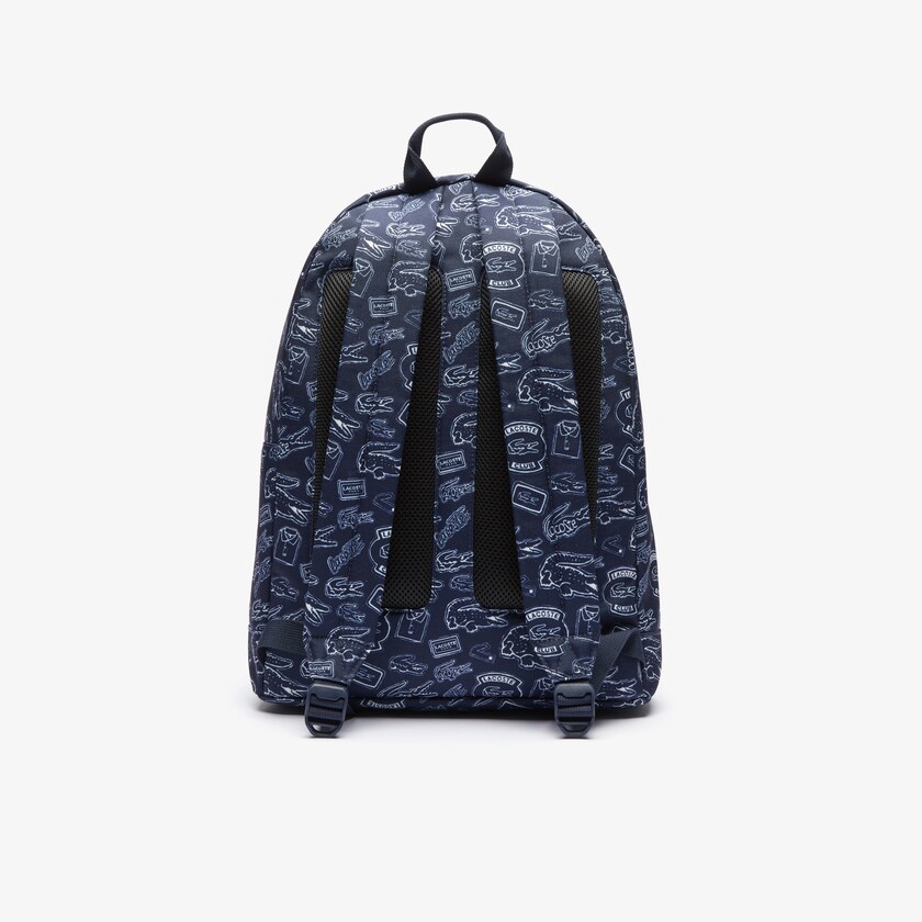 Mochilas Lacoste Hombre Azul Marino Azules Blancos Neocroc Pattern Canvas UQ7-57975I4
