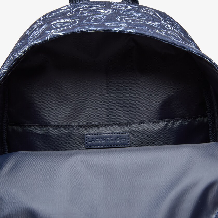 Mochilas Lacoste Hombre Azul Marino Azules Blancos Neocroc Pattern Canvas UQ7-57975I4