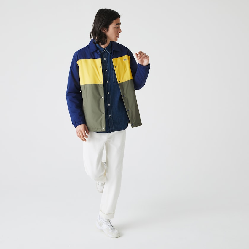 Camisas Lacoste Hombre Azules Amarillos Kaki Verdes Colorblock Water-Resistant Quilted JJ0-51485C7