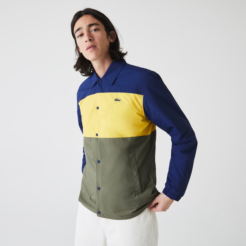 Camisas Lacoste Hombre Azules Amarillos Kaki Verdes Colorblock Water-Resistant Quilted JJ0-51485C7