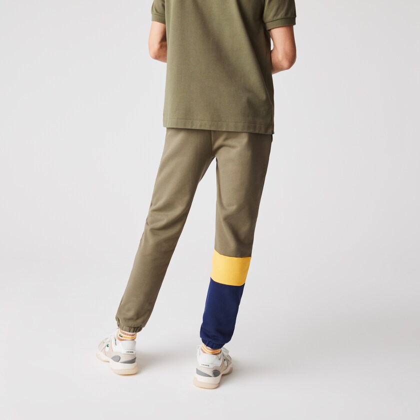 Pantalon Lacoste Colorblock Fleece Track Hombre Kaki Verdes Amarillos Azules | QS7-49654N0