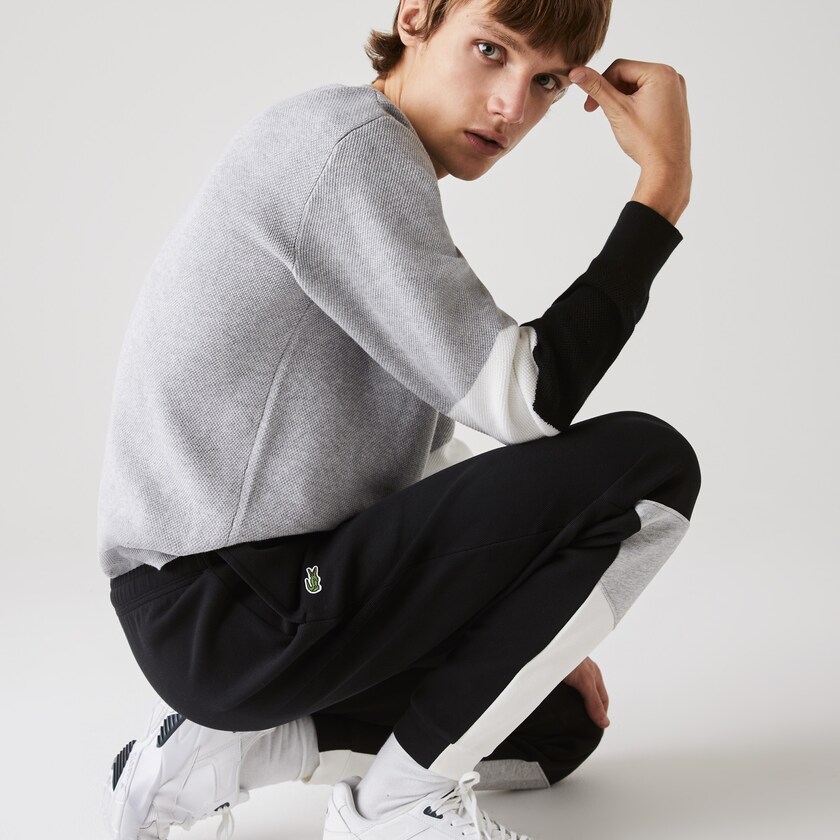 Pantalon Lacoste Colorblock Piqué Fleece Jogging Hombre Blancos Grises Negros | TJ1-70427N6