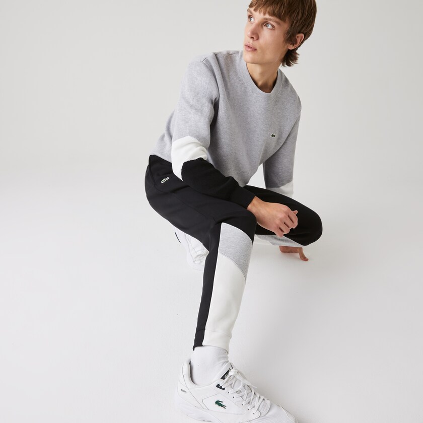 Pantalon Lacoste Colorblock Piqué Fleece Jogging Hombre Blancos Grises Negros | TJ1-70427N6