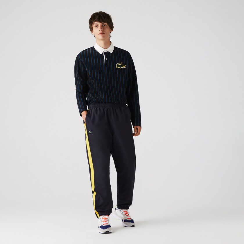 Pantalon Lacoste Contrast Striped Water-Repellant Tracksuit Hombre Azul Marino Azules Amarillos Blancos | CP3-49894B4