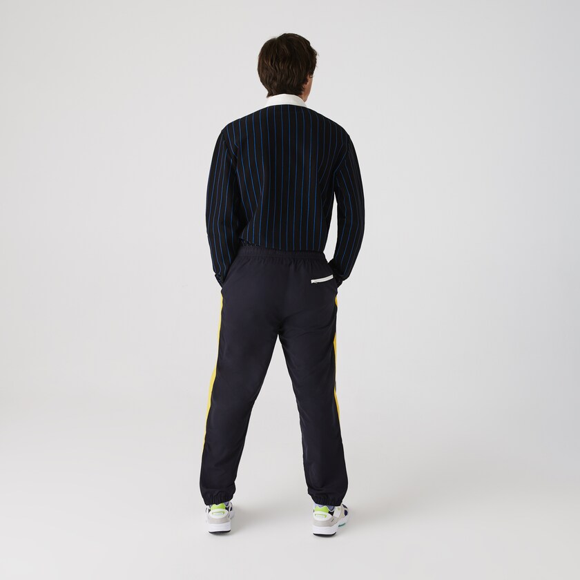 Pantalon Lacoste Contrast Striped Water-Repellant Tracksuit Hombre Azul Marino Azules Amarillos Blancos | CP3-49894B4