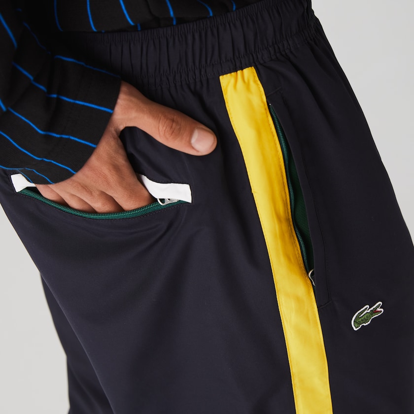 Pantalon Lacoste Contrast Striped Water-Repellant Tracksuit Hombre Azul Marino Azules Amarillos Blancos | CP3-49894B4