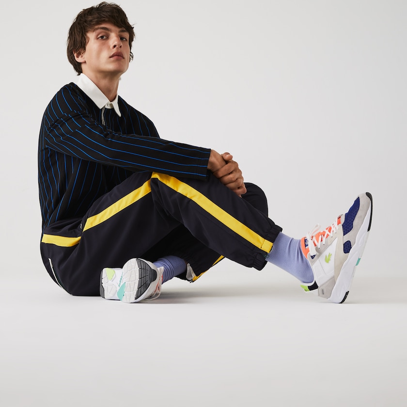 Pantalon Lacoste Contrast Striped Water-Repellant Tracksuit Hombre Azul Marino Azules Amarillos Blancos | CP3-49894B4