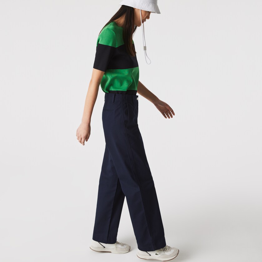 Pantalon Lacoste High-Waisted Flared Cotton Mujer Azul Marino Azules | ON4-30713D5