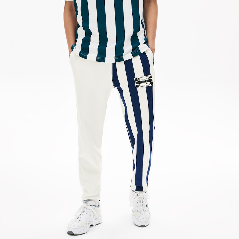 Pantalon Lacoste LIVE Bicolor Fleece Tracksuit Hombre Blancos Azul Marino Azules Blancos | II3-17511X8