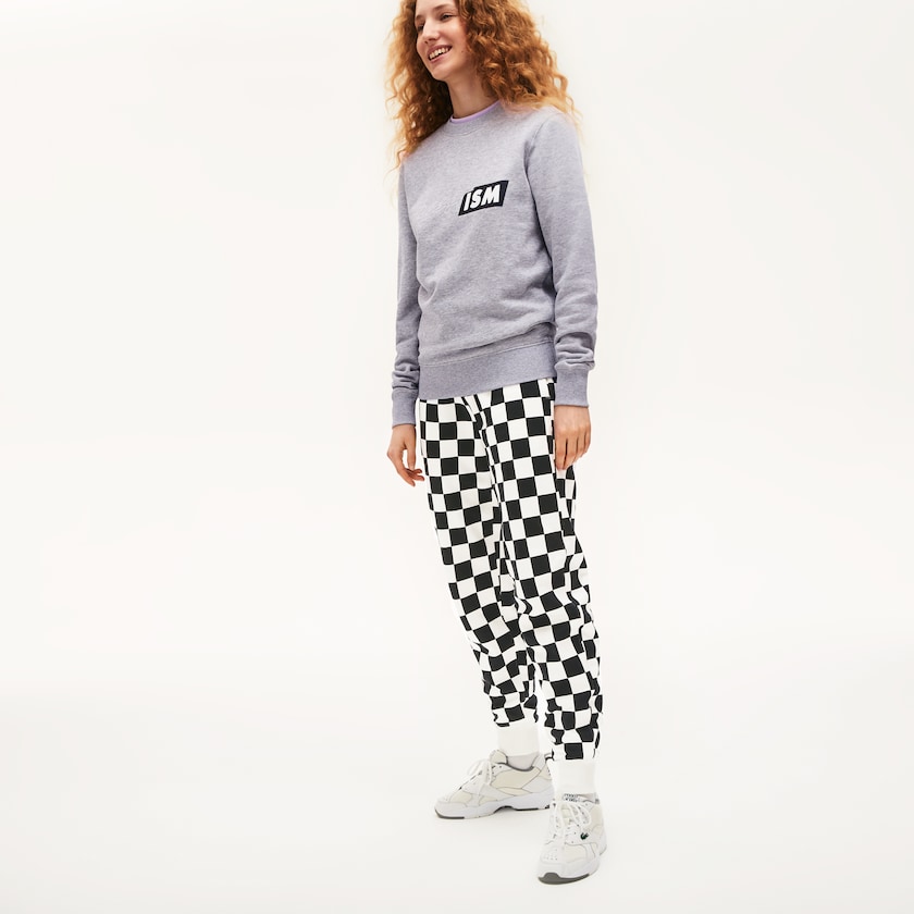 Pantalon Lacoste LIVE Check Fleece Tracksuit Mujer Blancos Negros | AS8-59805G6